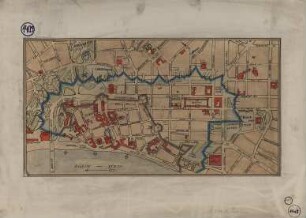 Stadtplan von Düsseldorf, mit rekonstruierten alten Gebäuden und Festungsanlagen