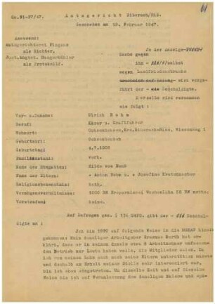 Strafakte Hagenmeyer, Erich, Polizeidirektor, Ulm, Bd.1 Qu.61-89