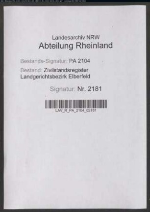 Geburtsregister Heiligenhaus