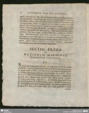 Sectio Prima In Notionem Machinae Praesertim Inquirens
