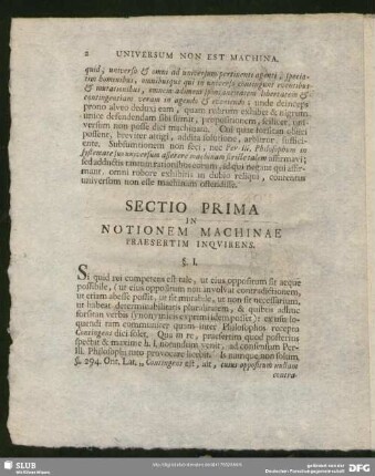 Sectio Prima In Notionem Machinae Praesertim Inquirens