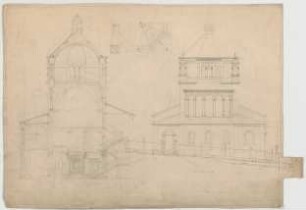 Thiersch, August ; Zürich (Schweiz); Kath. - Apostolische Kirche, Projekt - Teilgrundriss, Ansicht, Schnitt