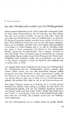 Ein alter Pferdeknecht erzählt vom Gut Wellingsbüttel