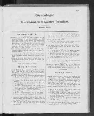Genealogie der Europäischen Regenten-Familien. Februar 1883.