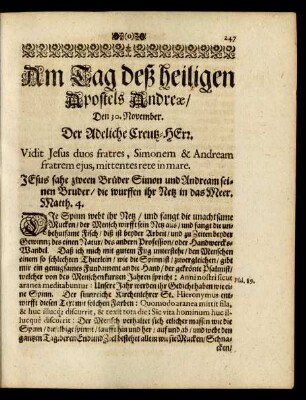 Am Tag deß heiligen Apostels Andreae/ Den 30. November. Der Adeliche Creutz-Herr.