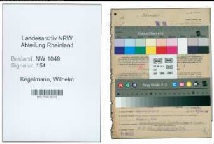 Entnazifizierung Wilhelm Kegelmann , geb. 19.02.1899 (Schneider)