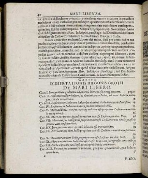 Capita Dissertationis Hugonis Grotii De Mari Libero.