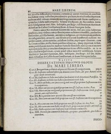 Capita Dissertationis Hugonis Grotii De Mari Libero.