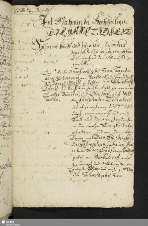 Im Nahmen der hochheiligen Dreyfaltigkeit... [Testamentarische Verfügung des Johann Ehrenreich von Gersdorff, 1754]