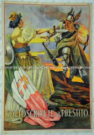 Italienisches Propagandaplakat aus dem Ersten Weltkrieg mit Aufforderung zur Zeichnung einer Kriegsanleihe
