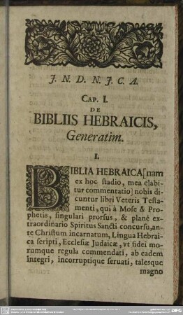 Cap. I. De Bibliis Hebraicis, Generatim