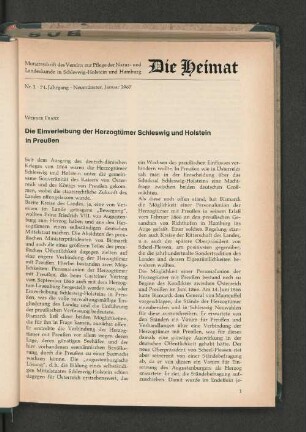 Die Einverleibung der Herzogtümer Schleswig und Holstein in Preußen