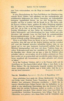 502-503 [Rezension] Egenter, Richard, Von der Einfachheit
