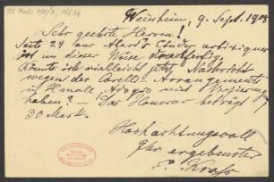 Brief an B. Schott's Söhne : 09.09.1908