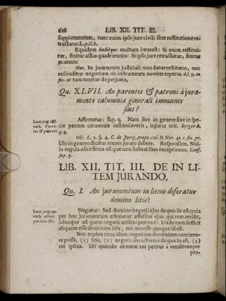 Tit. III. De In Litem Jurando. - Tit. VII. De Condictione Sine Causa.
