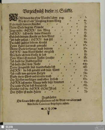 Verzeichnüß dieser 25 Stükke. [Inhaltsverzeichnis]