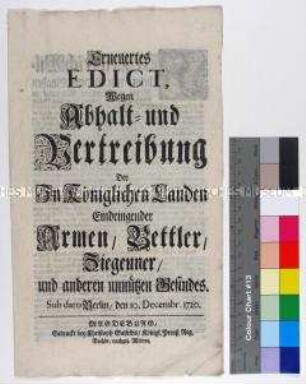 Edikt von Friedrich Wilhelm I. König in Preußen gegen Einwanderung fremder Armer, Bettler und Zigeuner