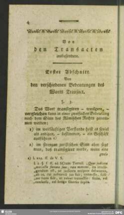 Erster Abschnitt. Von den verschiedenen Bedeutungen des Worts Transact