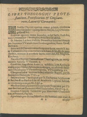 Libri Theologici Protestantium, Pontificiorum Et Cinglianorum, Latini Et Germanici.