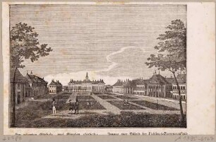 Das Schloss Pillnitz bei Dresden mit barockem Lustgarten, Blick nach Südosten auf das Neue Palais