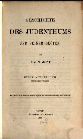 Geschichte des Judenthums und seiner Sekten. 1, Erstes bis drittes Buch