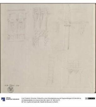 Entwurf zu einer Wandgliederung mit Segmentbögen & Entwürfe zu Architekturdetails im maurischen Stil