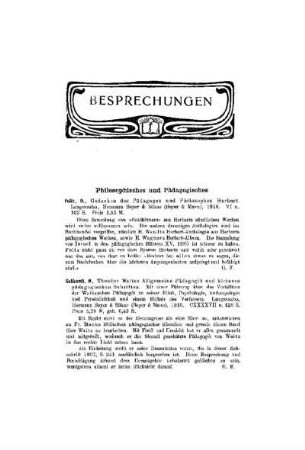 Besprechungen : Philosophisches und Pädagogisches