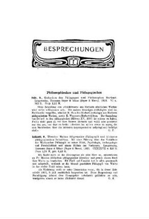Besprechungen : Philosophisches und Pädagogisches