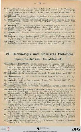 VI. Archäologie und klassische Philologie. Klassische Autoren. Neulateiner etc. (Nr. 760-1012)