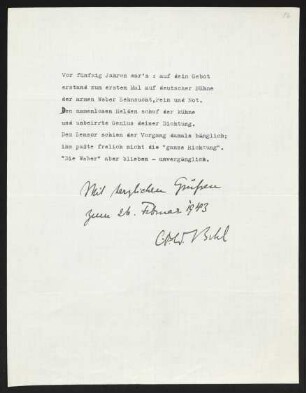 von Carl F. W. Behl an Gerhart Hauptmann