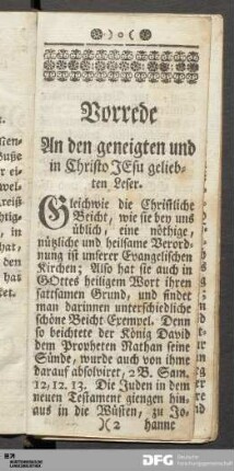 Vorrede. An den geneigten und in Christo Jesu geliebten Leser.