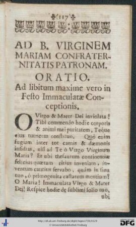 Ad B. Virginem Mariam Confraternitatis Patronam.