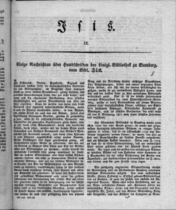 Einige Nachrichten über Handschriften der königlichen Bibliothek zu Bamberg / Joachim Heinrich Jäck