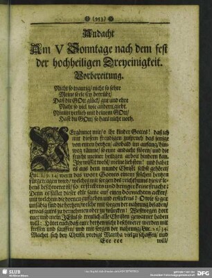 Andacht Am V Sonntage nach dem fest der hochheiligen Dreyeinigkeit