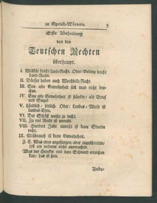 Erste Abtheilung von den Teutschen Rechten überhaupt.