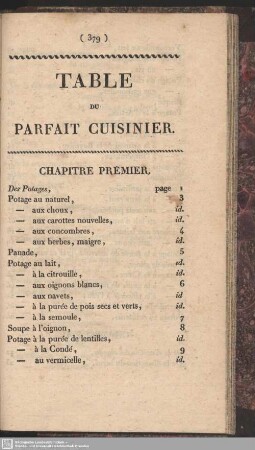 Table du Parfait Cuisinier