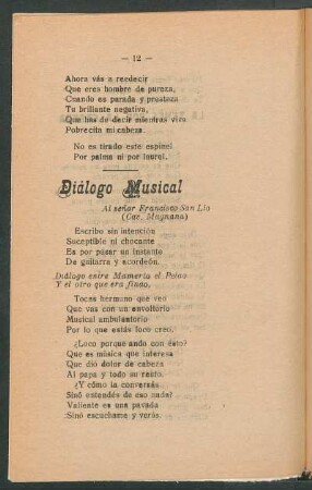 Diálogo Musical : Al señor Francisco San Lío (Cav. Magnana)