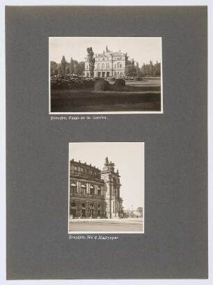 Referenzmappe 3/17 des Fotografen Walter Möbius : Mappenblatt 27 mit zwei Fotografien (Dresden, Palais im Großen Garten und Teilansicht der Semperoper)