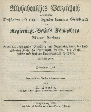 Bd. 5 = H. 12-13, H. 13: ... Regierungs-Bezirks Königsberg