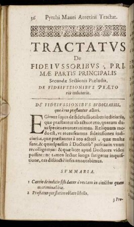 Primæ Partis Principialis Secundæ Sectionis Præludia. De Fideiussionibus Prætoriis indiciariis.