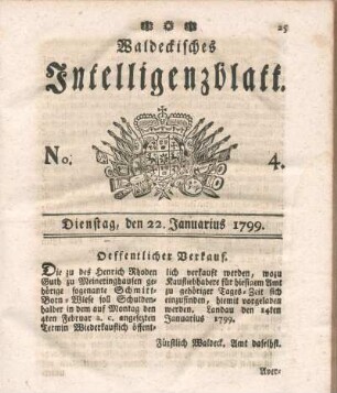 No. 4, Dienstag, den 22. Januarius 1799