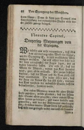 Neuntes Capitel, Dreyerley Meynungen von der Erzeugung.