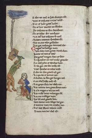Teufel mit Hammer hinter dem gerechten Mann, Abwehr durch Hand Gottes; (Buch 4)