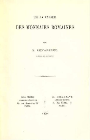 De la valeur des monnaies romaines