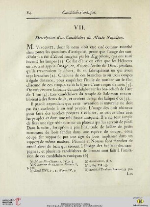 VII.Description d’un Candélabre du Musée Napoléon
