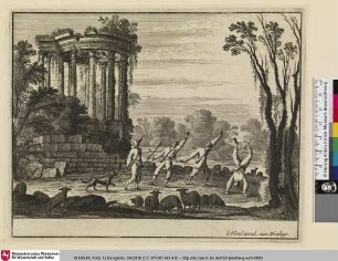 [Landschaft mit spielenden Hirten neben einer Ruine]