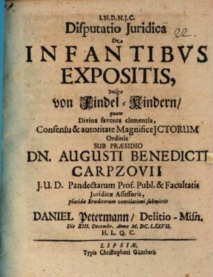 Disp. iur. de infantibus expositis, vulgo von Findel-Kindern