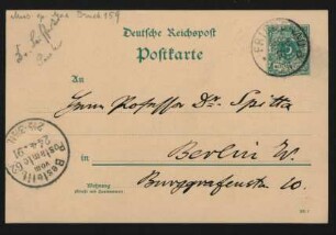 Postkarte an Philipp Spitta : 24.04.1891