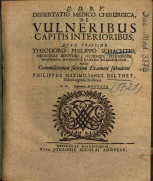 Dissertatio Medico Chirurgica, De Vulneribus Capitis Interioribus