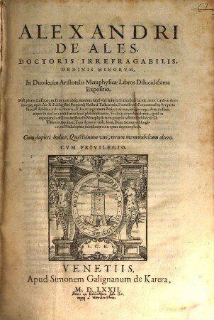 In duodecim Aristotelis Metaphysicae libros ... expositio